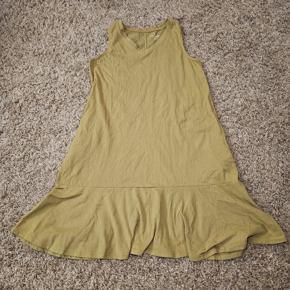 Cuddl Duds Crinkle Tank Dress with Flounce Hem Deep Moss Size Petite Small